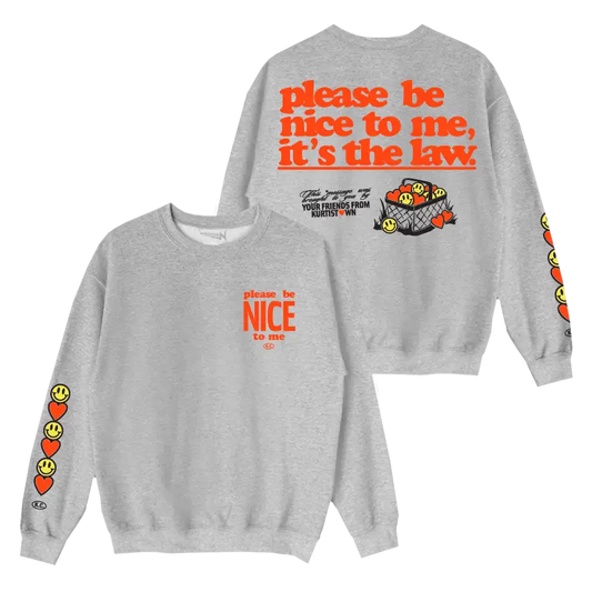 Please Be Nice To Me Grey Crewneck Sweatshirt - Misc