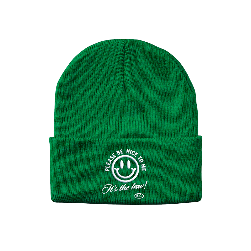 Please Be Nice To Me Green Beanie