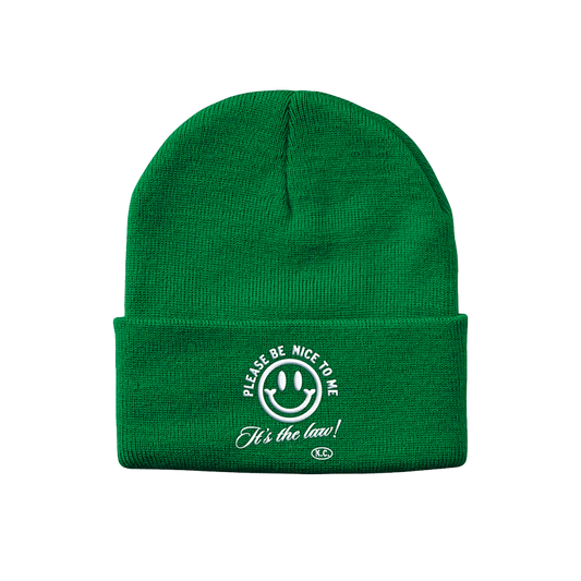 Please Be Nice To Me Green Beanie